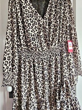 Vince Camuto Leopard Print Tiered Dress in Beige and Black